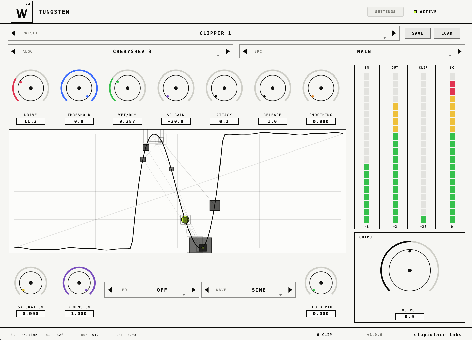 TUNGSTEN plugin — main interface, SOFT / ATAN algorithm